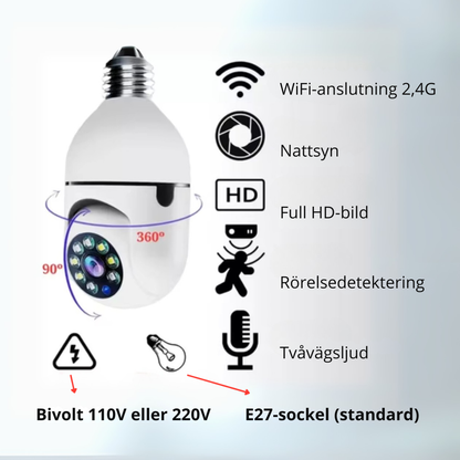 360° WiFi Övervakningskamera E27